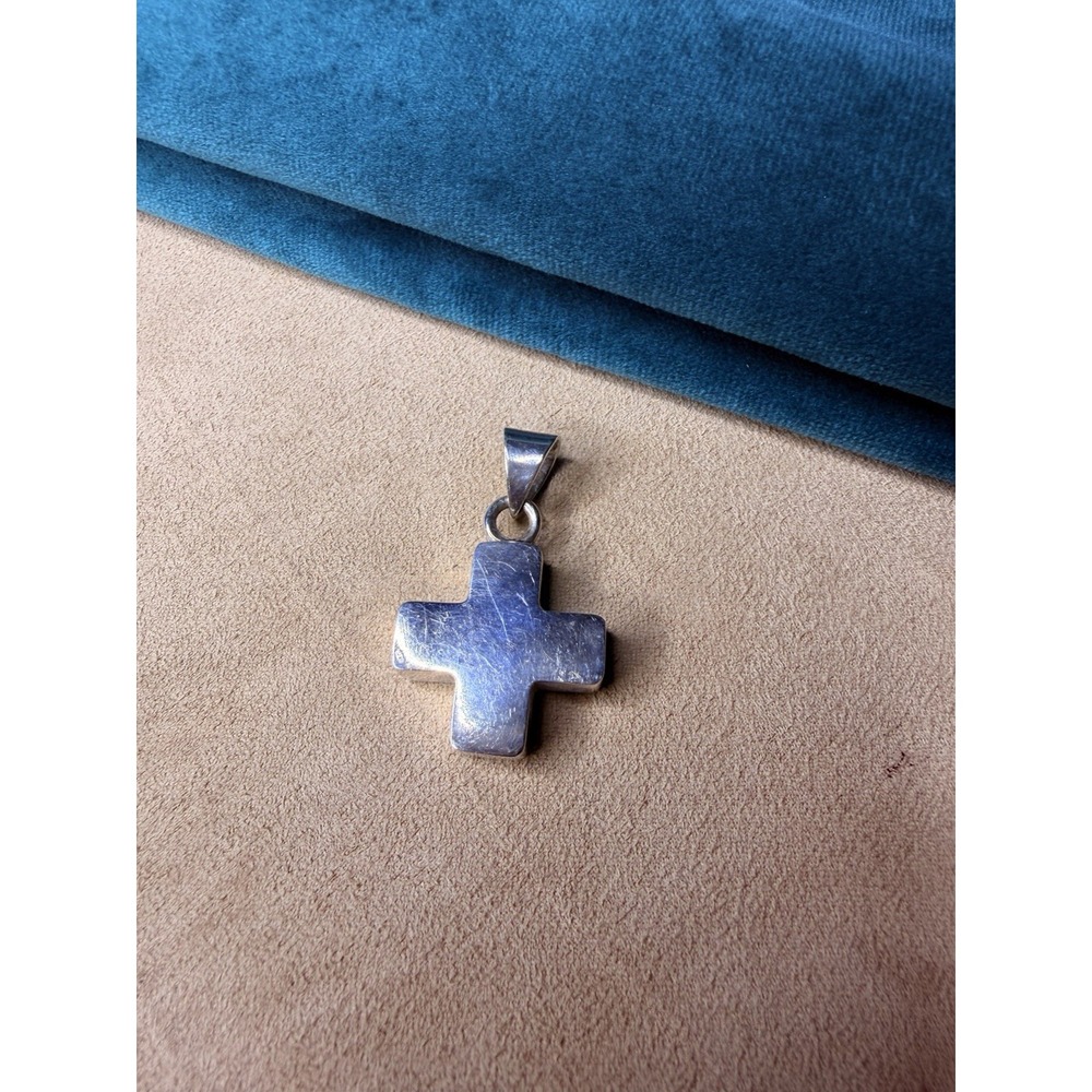 Vintage Mexican‎ 925 Sterling Silver Sodalite Inlay Cross Pendant 1.5"